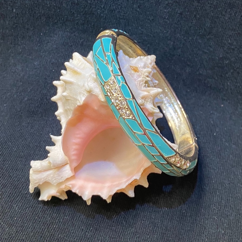 Turquoise enamel and crystal hinged bracelet
